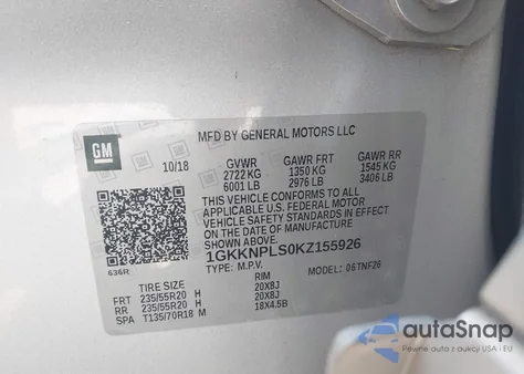 2019 GMC Acadia Denali z USA, uszkodzony, nr VIN 1GKKNPLS0KZ155926